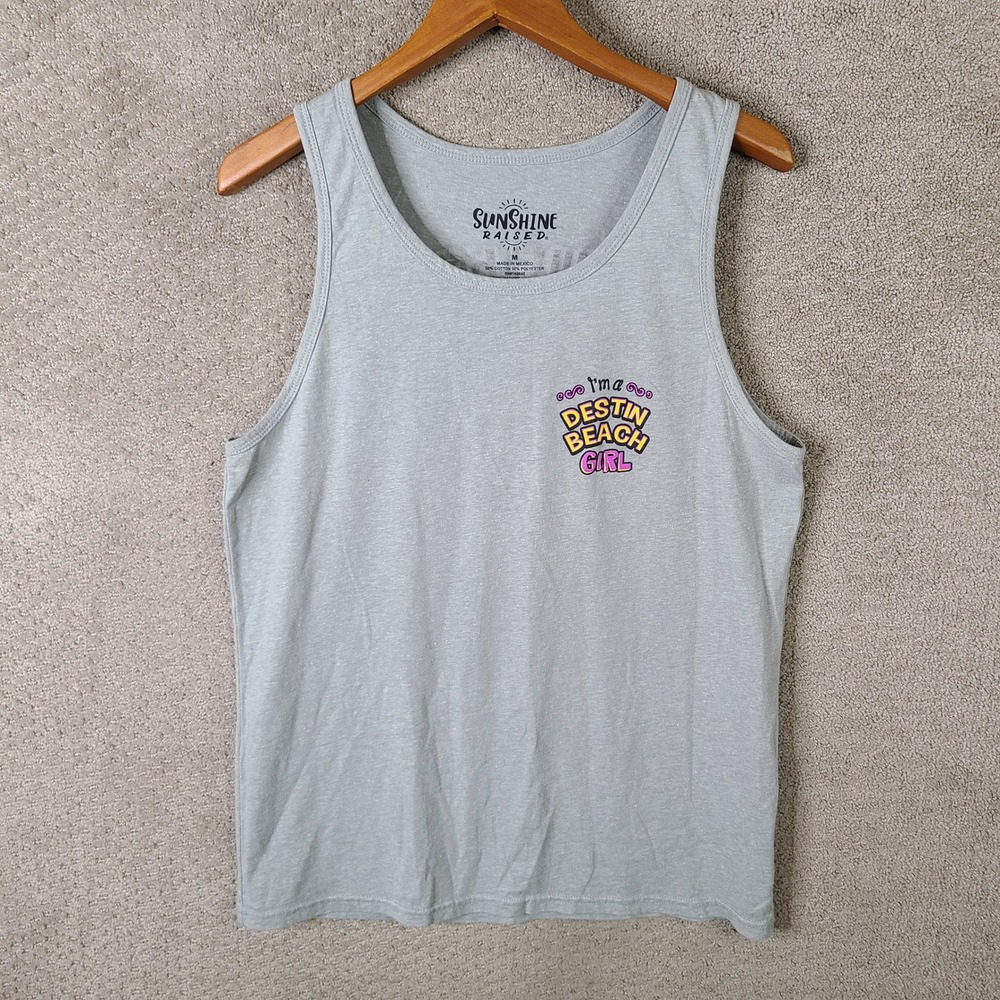 Sunshine Raised Shirt Women M Gray Tank Top Destin Beach Girl Sea Turtles Summer